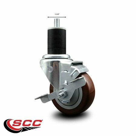 Service Caster 3.5'' Maroon Poly Swivel 1-3/4'' Expanding Stem Caster with Brake SCC-EX20S3514-PPUB-MRN-TLB-134